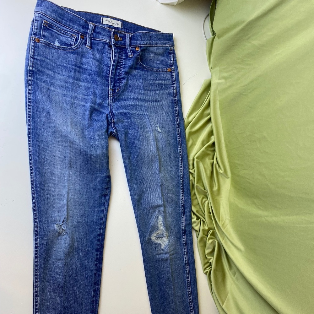 Madewell 9” High Rise Skinny Jeans Womens Size 28 Distressed Raw Hem Medium Wash